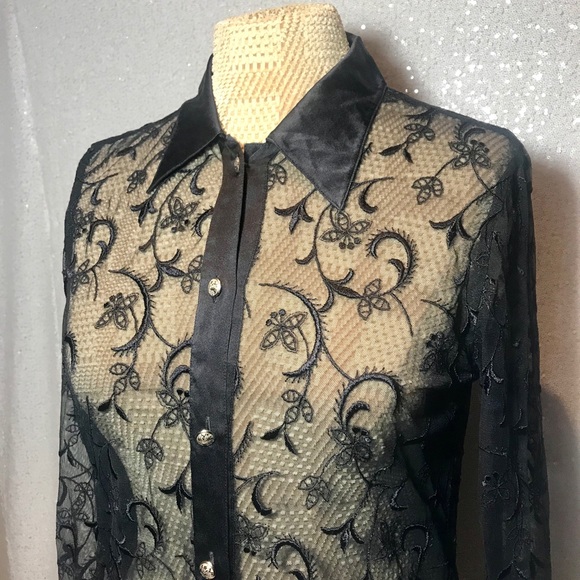 Escada Tops - Vintage Escada Black Lace Blouse Size (34) Small